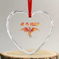 He Is Risen Heart Crystal Glass Ornament Phoenix Christian Jesus Resurrection Cross - Wonder Print Shop