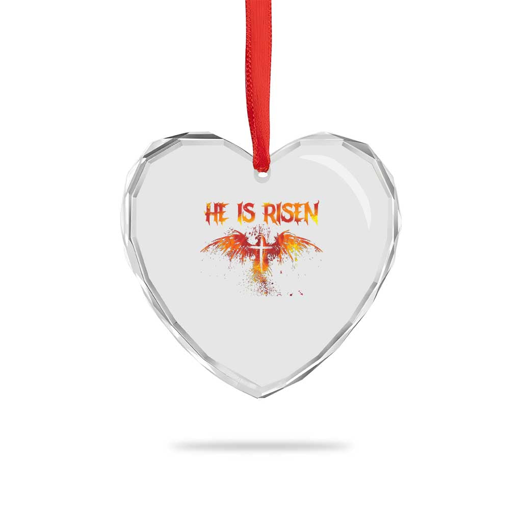 He Is Risen Heart Crystal Glass Ornament Phoenix Christian Jesus Resurrection Cross - Wonder Print Shop