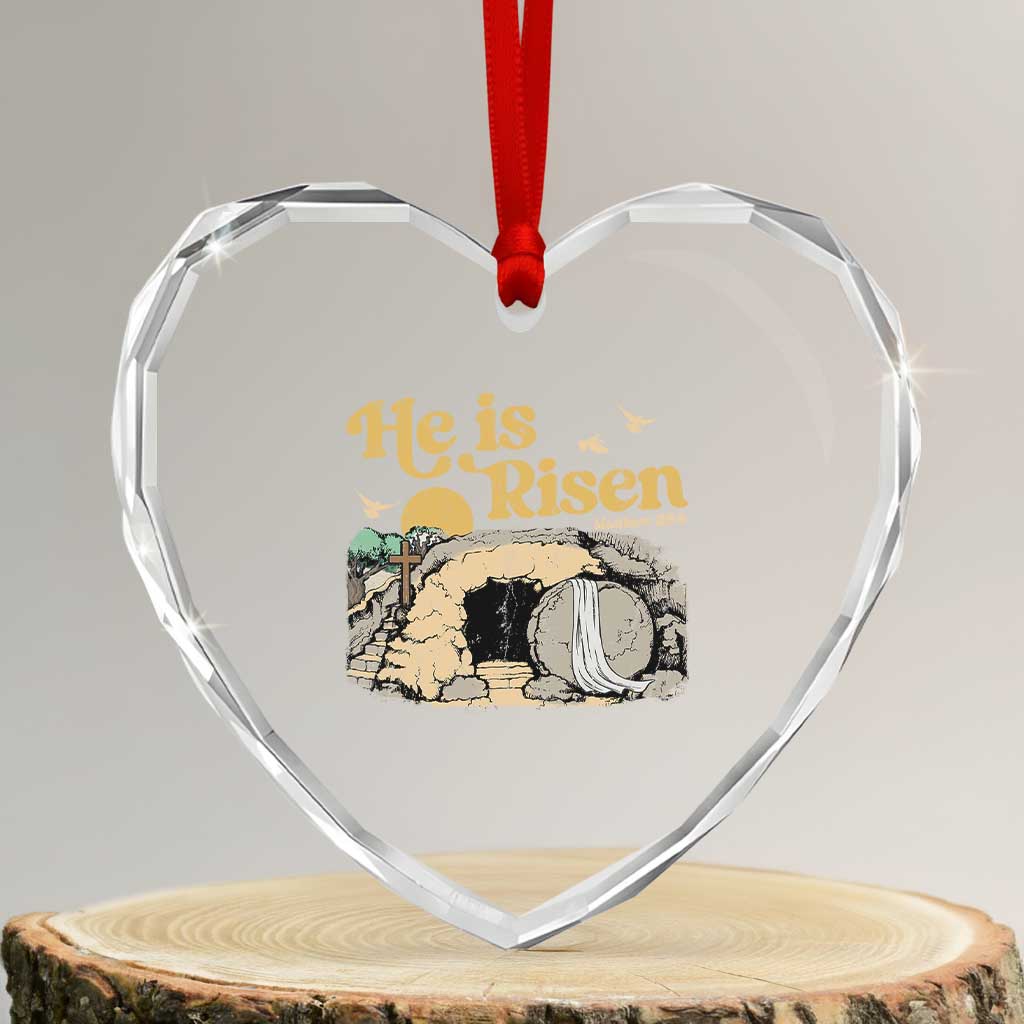 He Is Risen Heart Crystal Glass Ornament Retro Vintage Easter Jesus Christian Apparel - Wonder Print Shop