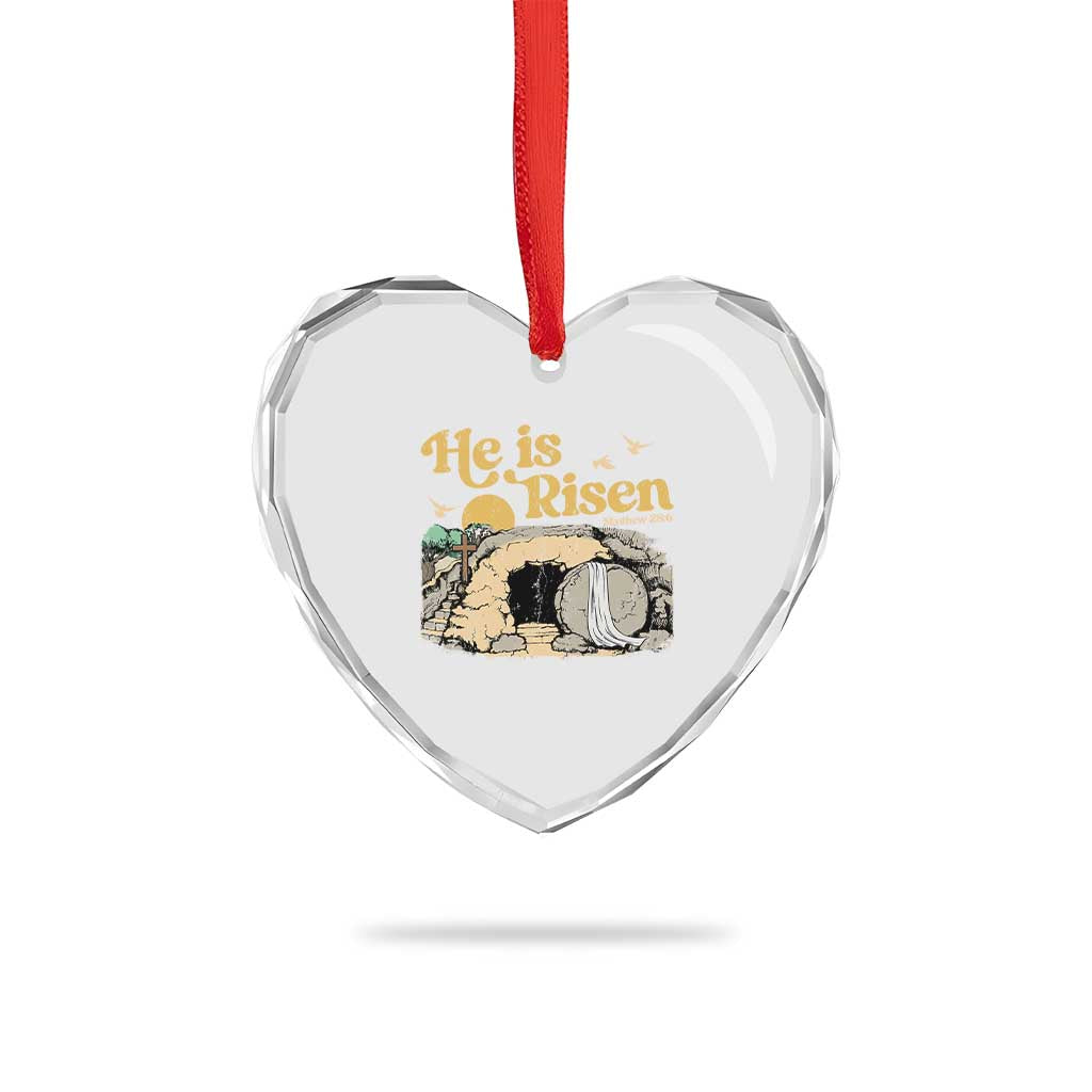He Is Risen Heart Crystal Glass Ornament Retro Vintage Easter Jesus Christian Apparel - Wonder Print Shop