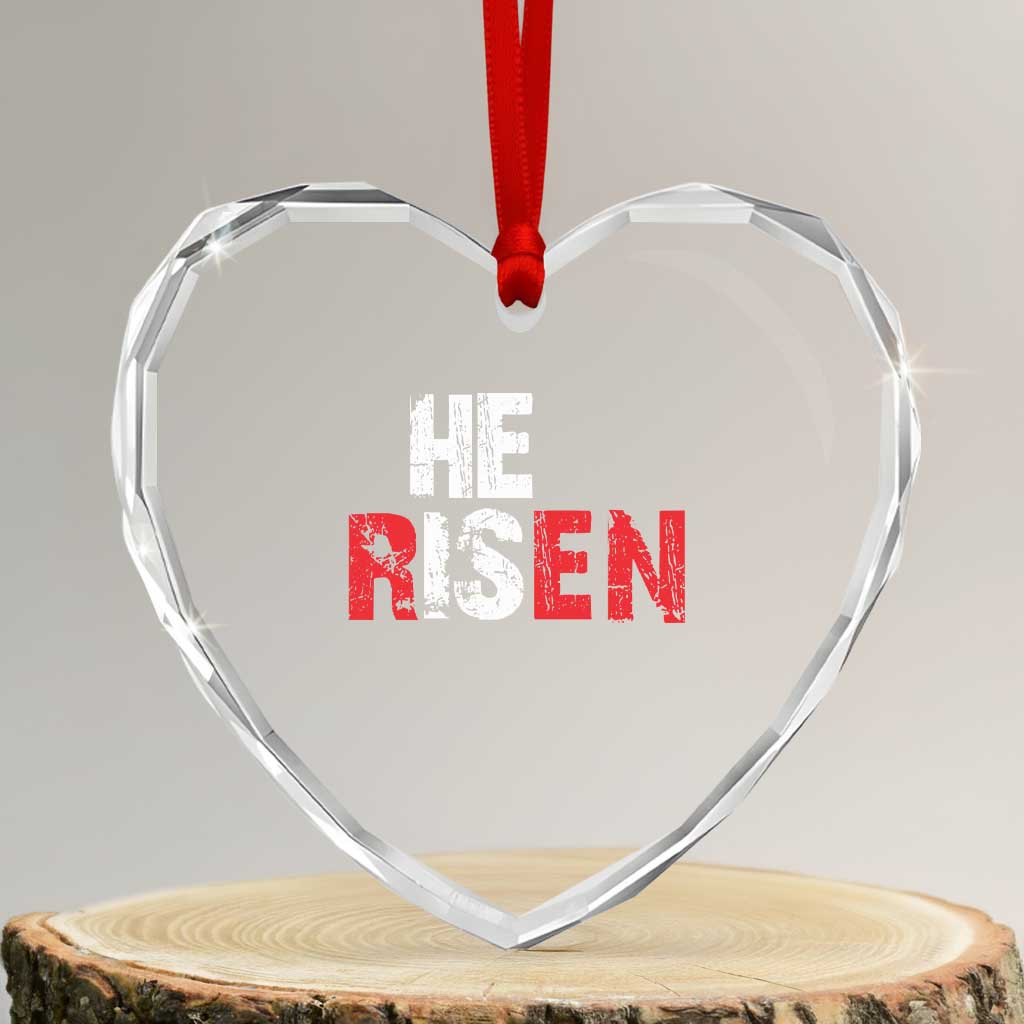 He Is Risen Heart Crystal Glass Ornament Vintage Christian Religious Faith - Wonder Print Shop