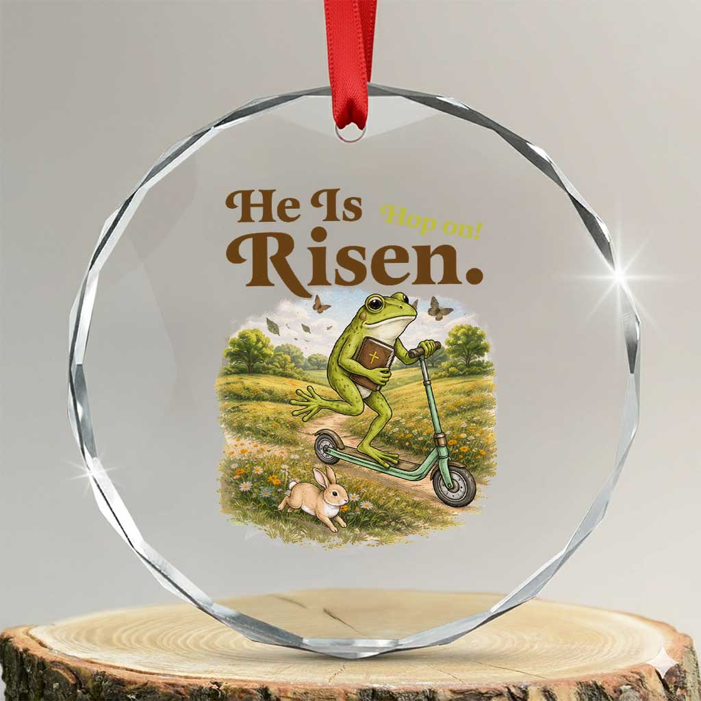 He Is Risen Hop On Crystal Glass Ornament Christian Easter Frog