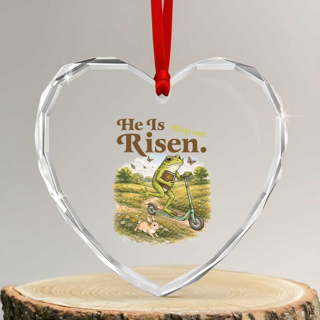 He Is Risen Hop On Heart Crystal Glass Ornament Christian Easter Frog
