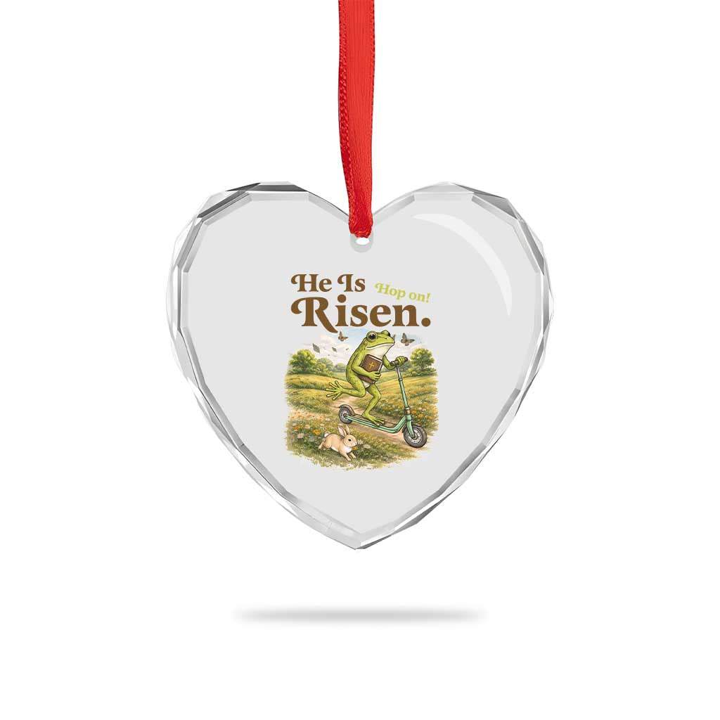 He Is Risen Hop On Heart Crystal Glass Ornament Christian Easter Frog
