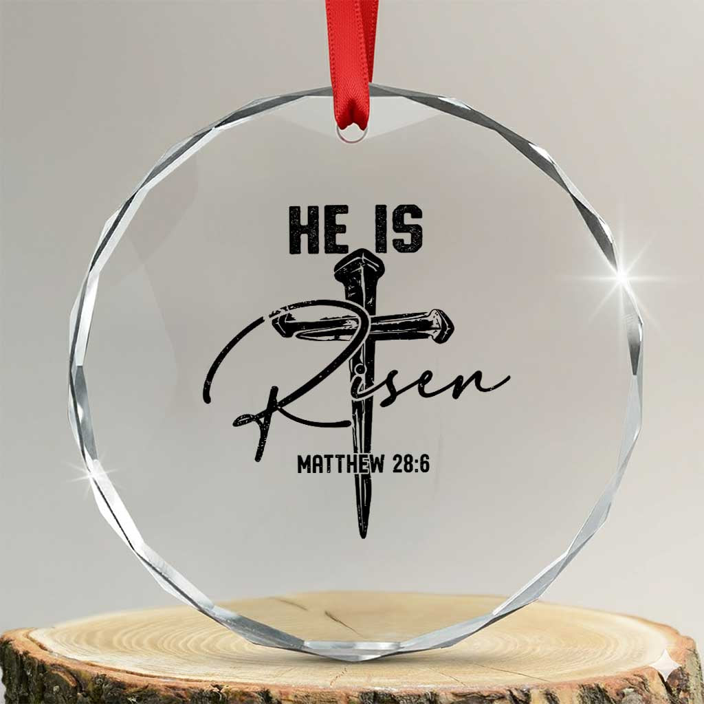 He Is Risen Matthew 28:6 Christian Easter Crystal Glass Ornament Nail Cross Faith Religious Inspirational Gift