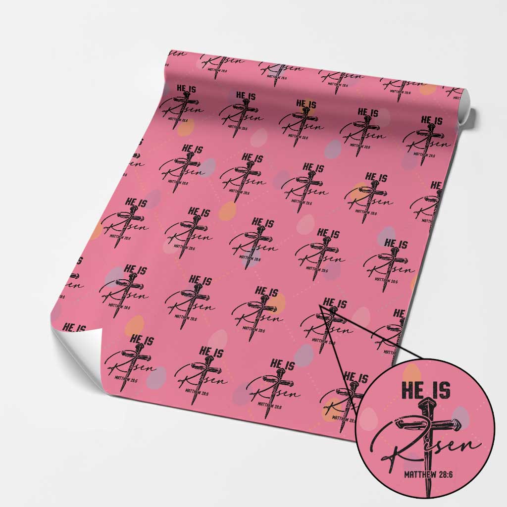He Is Risen Matthew 28:6 Christian Easter Wrapping Paper Roll Nail Cross Faith Religious Inspirational Gift