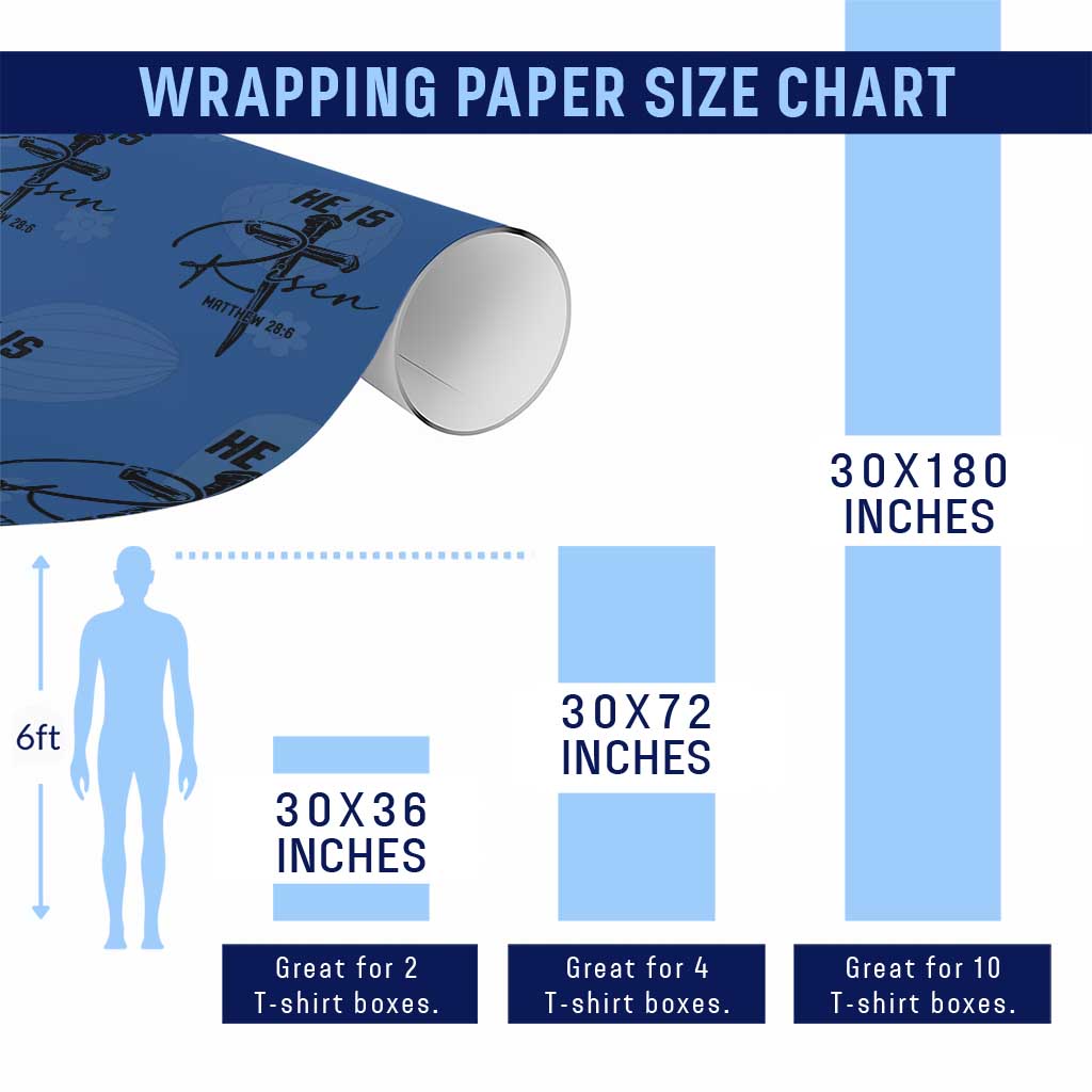 He Is Risen Matthew 28:6 Christian Easter Wrapping Paper Roll Nail Cross Faith Religious Inspirational Gift