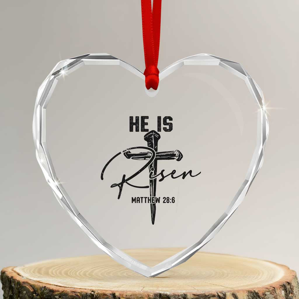 He Is Risen Matthew 28:6 Christian Easter Heart Crystal Glass Ornament Nail Cross Faith Religious Inspirational Gift