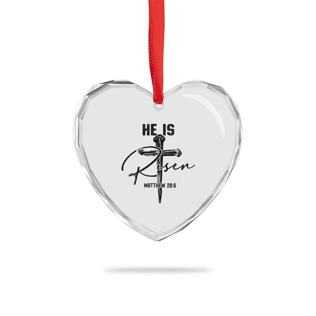 He Is Risen Matthew 28:6 Christian Easter Heart Crystal Glass Ornament Nail Cross Faith Religious Inspirational Gift