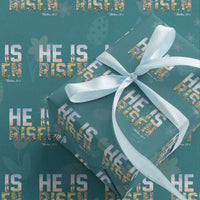 He Is Risen Matthew 28:6 Floral Christian Easter Wrapping Paper Roll Spring Flowers Cross Landscape Faith Inspirational Gift