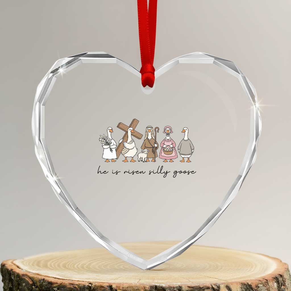 He Is Risen Silly Goose Heart Crystal Glass Ornament Funny Christian Easter