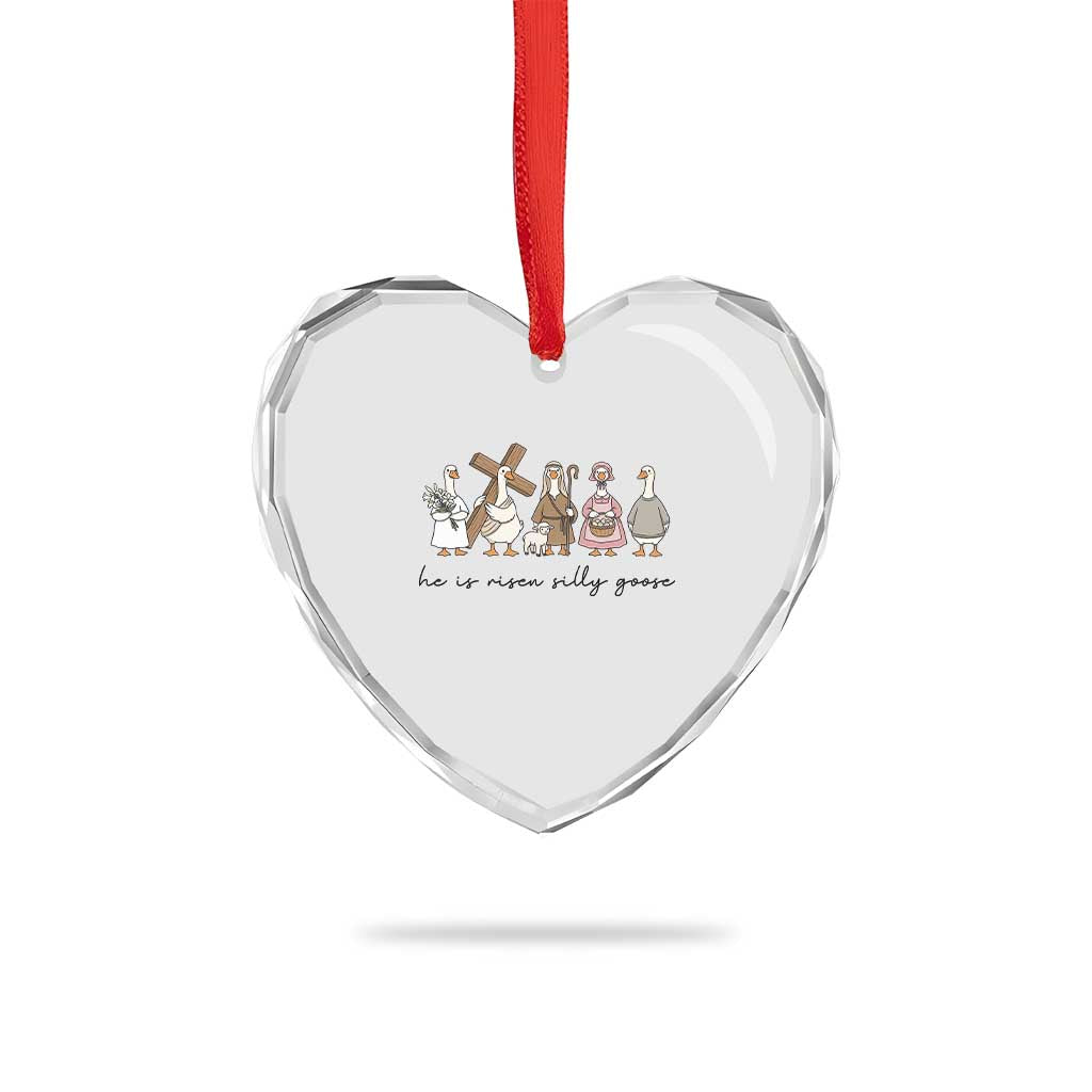 He Is Risen Silly Goose Heart Crystal Glass Ornament Funny Christian Easter