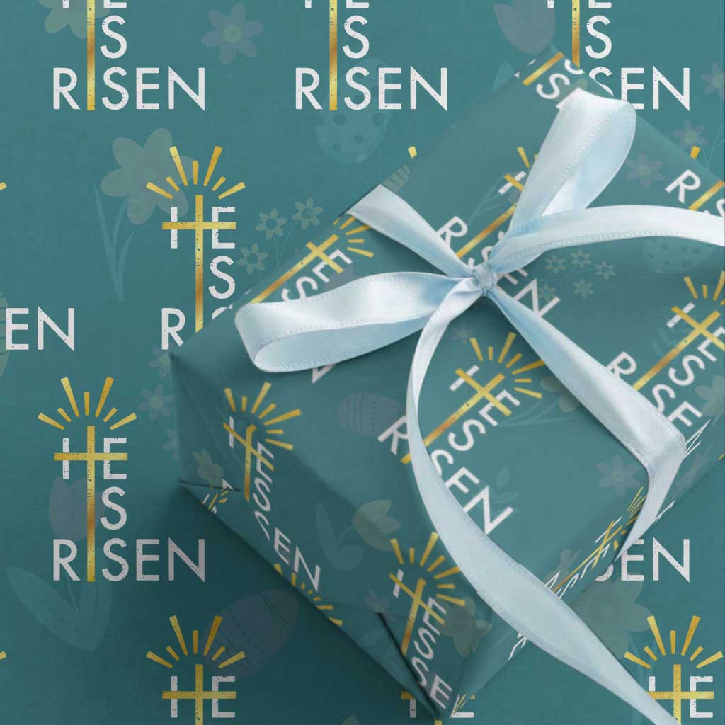 He Is Risen Wrapping Paper Roll Christian Easter Day Religious Bible Verse Cross