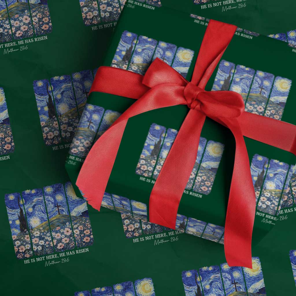 He is Risen Wrapping Paper Roll Christian Easter Starry Night Van Gogh