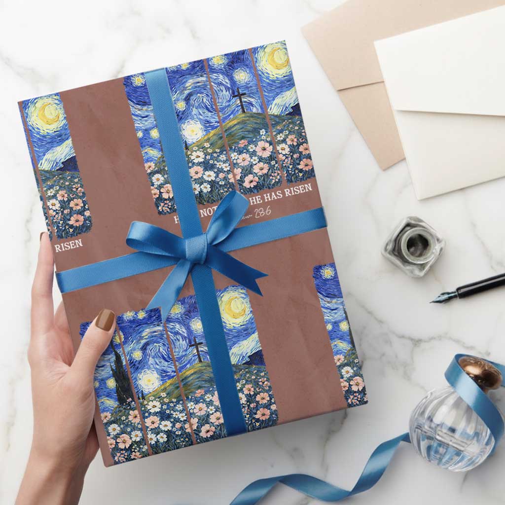 He is Risen Wrapping Paper Roll Christian Easter Starry Night Van Gogh