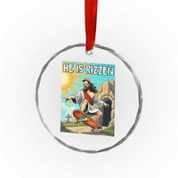 He is Rizzen Crystal Glass Ornament Funny Jesus Skateboarding Christian Meme - Wonder Print Shop