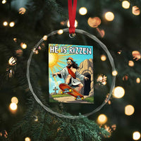He is Rizzen Crystal Glass Ornament Funny Jesus Skateboarding Christian Meme - Wonder Print Shop