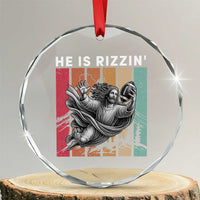 He Is Rizzin Crystal Glass Ornament Funny Christian Football Lover Gift - Wonder Print Shop