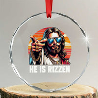 He is Rizzin Crystal Glass Ornament Funny Jesus Vintage Faith - Wonder Print Shop