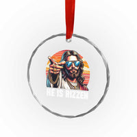 He is Rizzin Crystal Glass Ornament Funny Jesus Vintage Faith - Wonder Print Shop