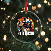 He is Rizzin Crystal Glass Ornament Funny Jesus Vintage Faith - Wonder Print Shop