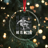 He Is Rizzin Funny Christian Easter Skateboarding Jesus Meme Crystal Glass Ornament Faith Humor Trendy Youth Gift