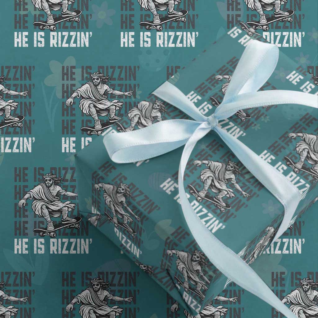 He Is Rizzin Funny Christian Easter Skateboarding Jesus Meme Wrapping Paper Roll Faith Humor Trendy Youth Gift