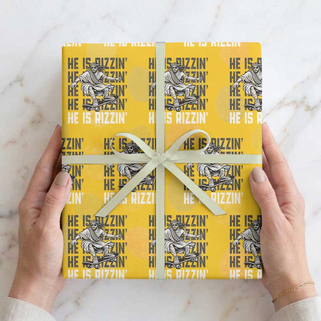 He Is Rizzin Funny Christian Easter Skateboarding Jesus Meme Wrapping Paper Roll Faith Humor Trendy Youth Gift