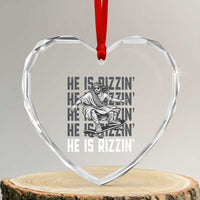 He Is Rizzin Funny Christian Easter Skateboarding Jesus Meme Heart Crystal Glass Ornament Faith Humor Trendy Youth Gift