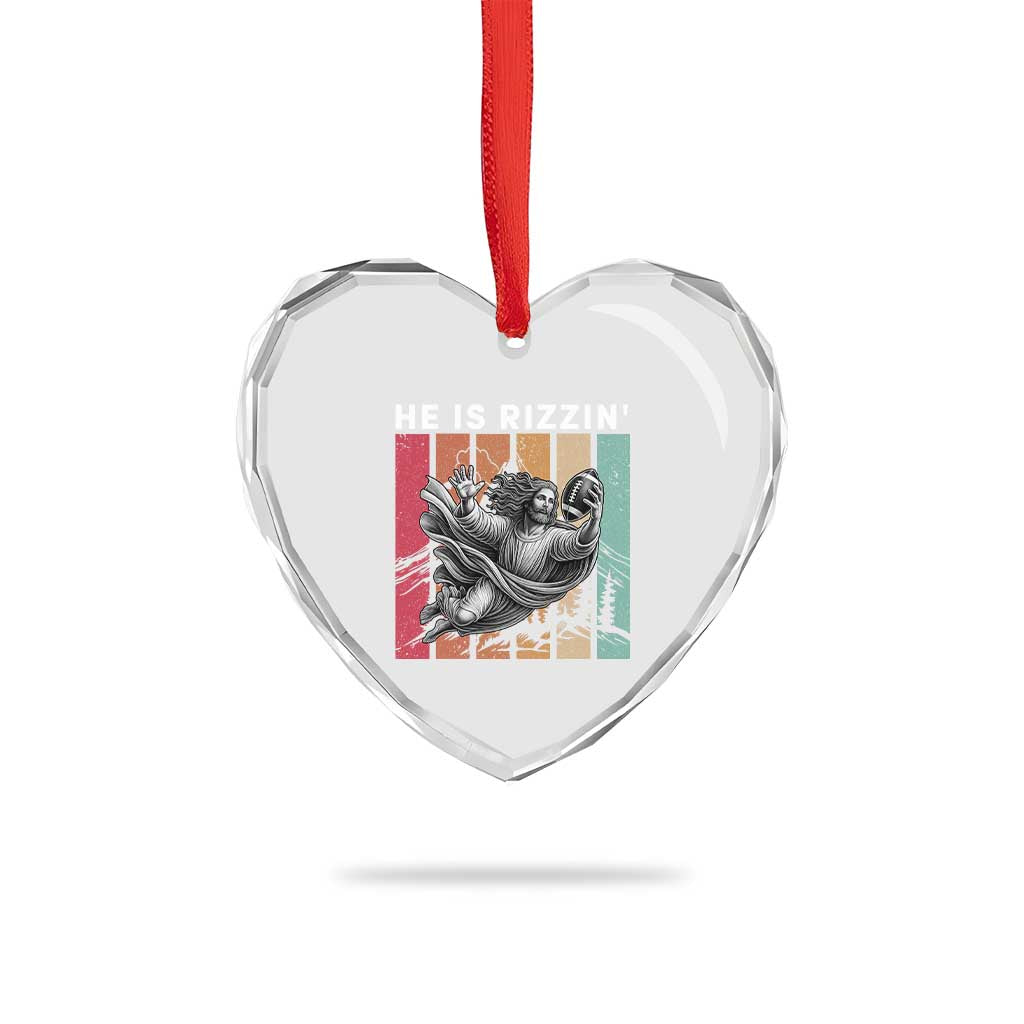 He Is Rizzin Heart Crystal Glass Ornament Funny Christian Football Lover Gift - Wonder Print Shop
