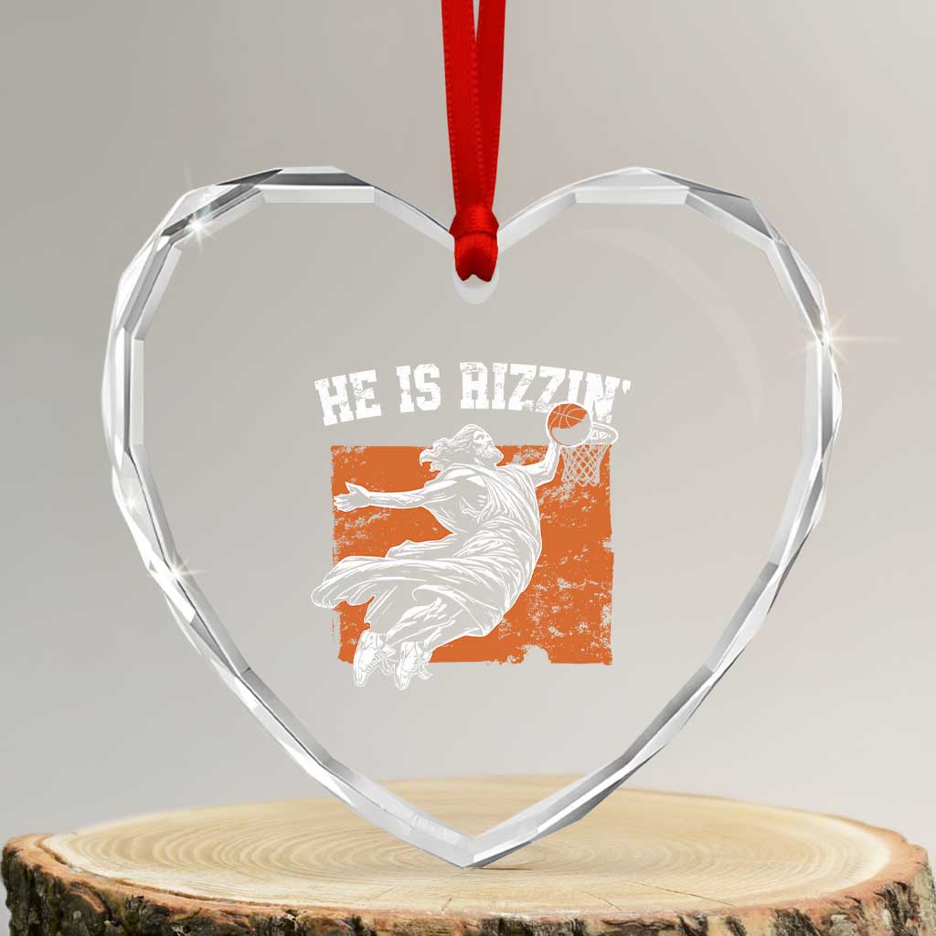He is Rizzin Heart Crystal Glass Ornament Funny Jesus Playing Basketball Vintage Faith - Wonder Print Shop