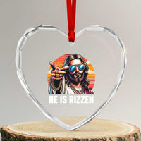 He is Rizzin Heart Crystal Glass Ornament Funny Jesus Vintage Faith - Wonder Print Shop