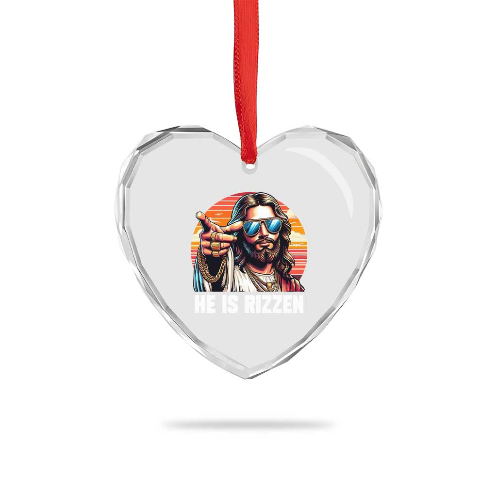 He is Rizzin Heart Crystal Glass Ornament Funny Jesus Vintage Faith - Wonder Print Shop