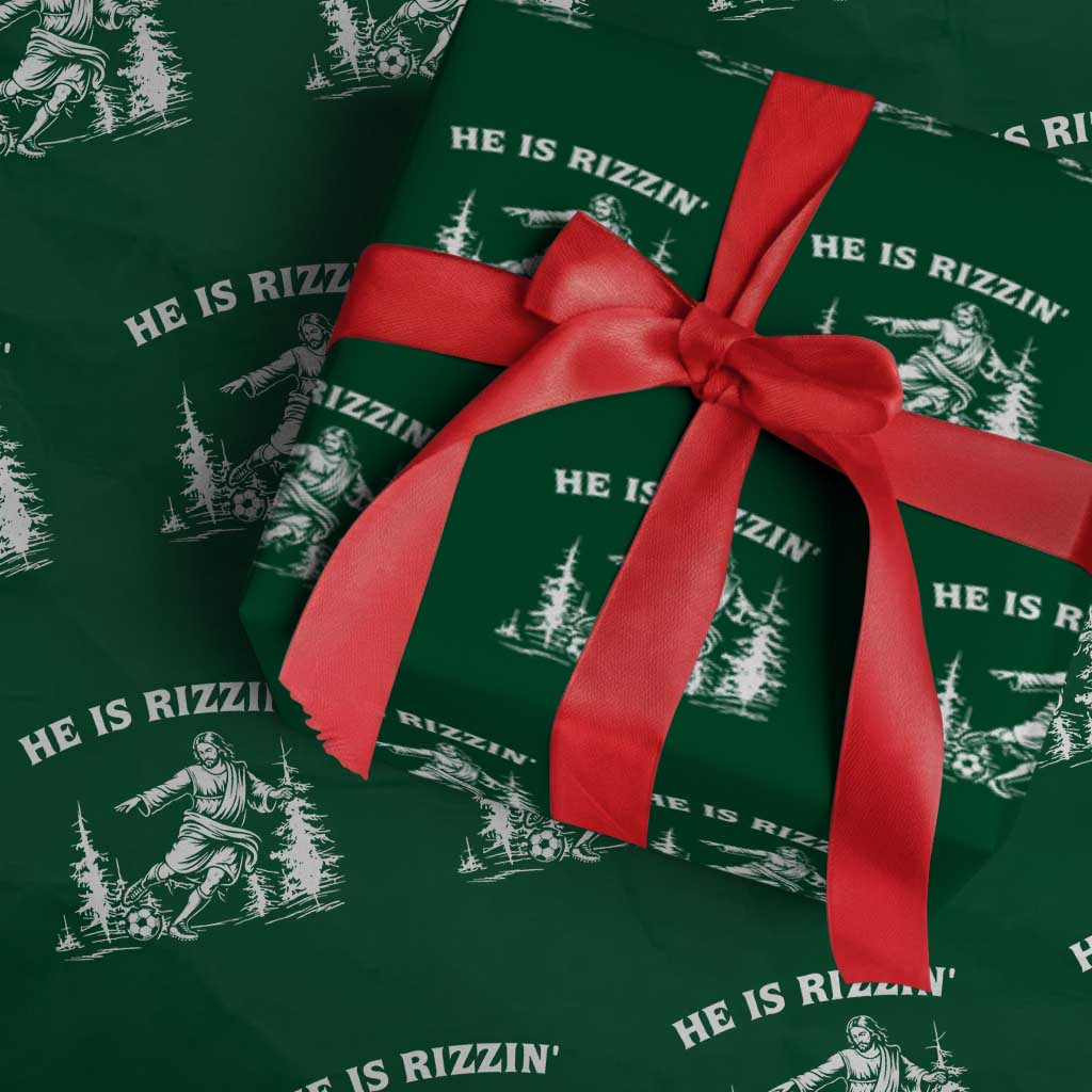 He Is Rizzin Wrapping Paper Roll Christian Soccer Funny Gift For Believers