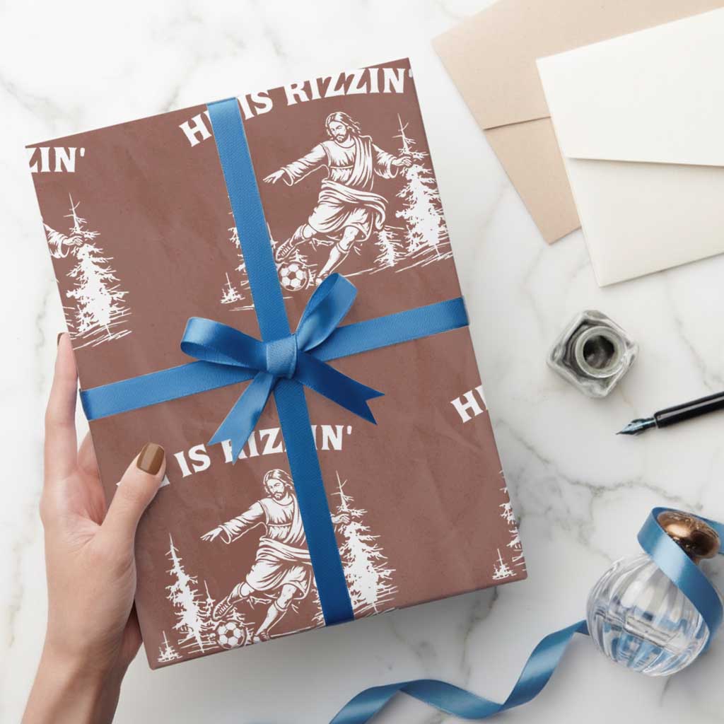 He Is Rizzin Wrapping Paper Roll Christian Soccer Funny Gift For Believers