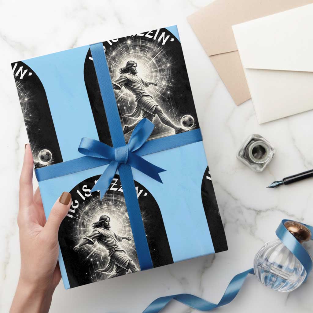 He Is Rizzin Wrapping Paper Roll Funny Christian Faith Soccer Player Gift