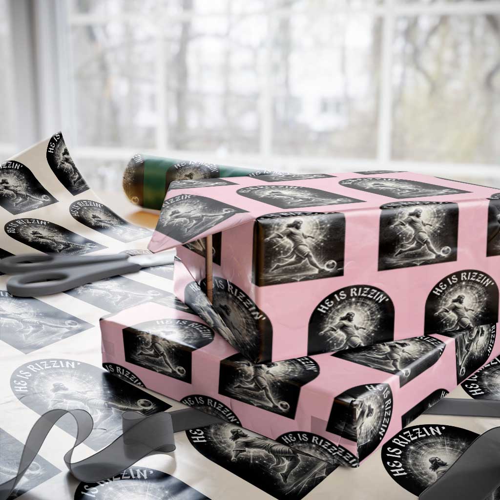 He Is Rizzin Wrapping Paper Roll Funny Christian Faith Soccer Player Gift