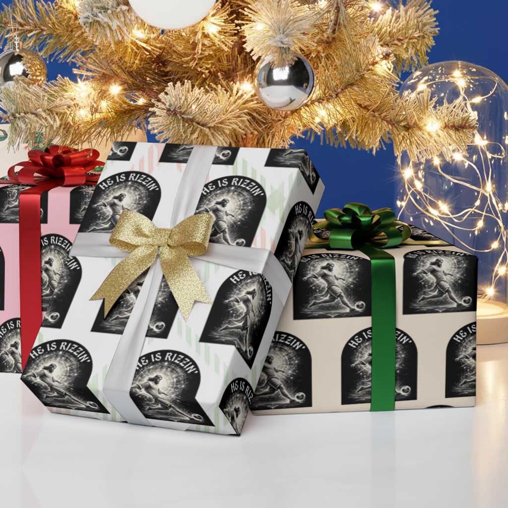He Is Rizzin Wrapping Paper Roll Funny Christian Faith Soccer Player Gift