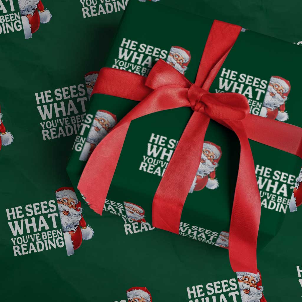 He Sees What You Have Been Reading Wrapping Paper Roll Funny Bookish Christmas Book Lover - Wonder Print Shop