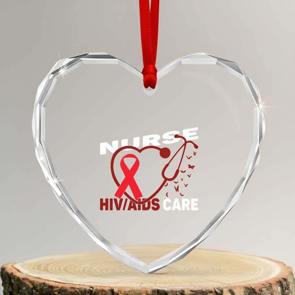 Healthcare Hero HIV AIDS Care Nurse Gift Heart Crystal Glass Ornament - Wonder Print Shop