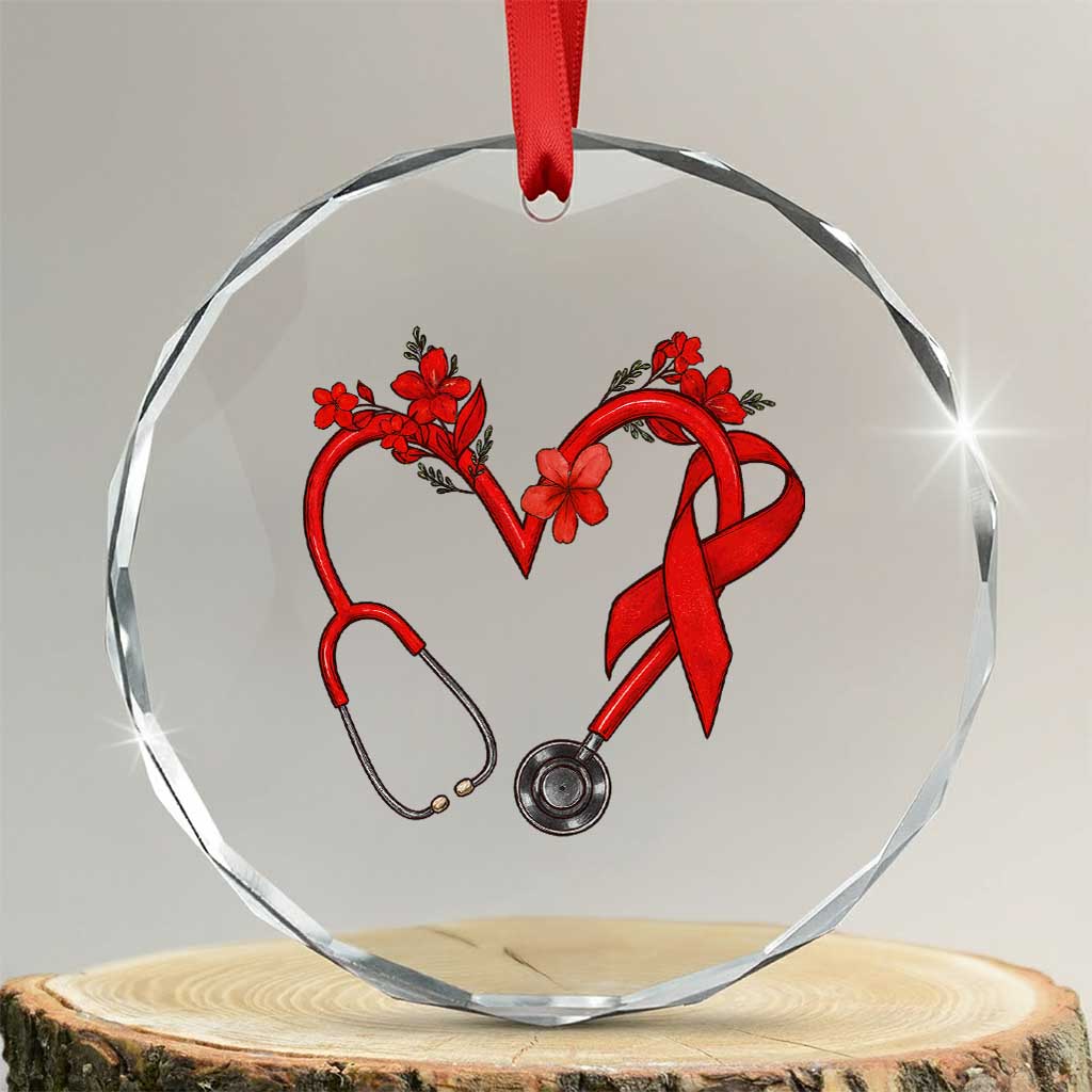 Healthcare Hero HIV Awareness Crystal Glass Ornament Red Ribbon Support Gift - Wonder Print Shop
