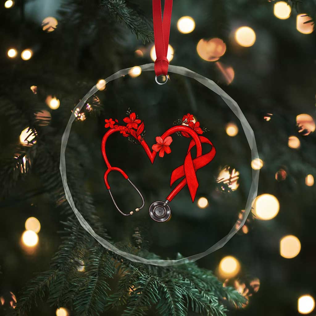Healthcare Hero HIV Awareness Crystal Glass Ornament Red Ribbon Support Gift - Wonder Print Shop