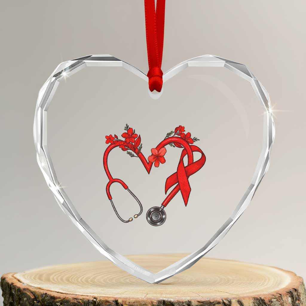 Healthcare Hero HIV Awareness Heart Crystal Glass Ornament Red Ribbon Support Gift - Wonder Print Shop