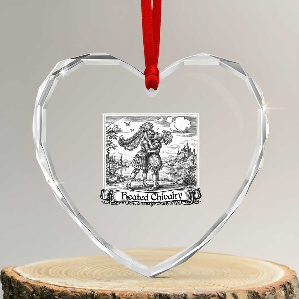 Heated Chivalry Medieval Knights Kissing LGBT Pride Heart Crystal Glass Ornament