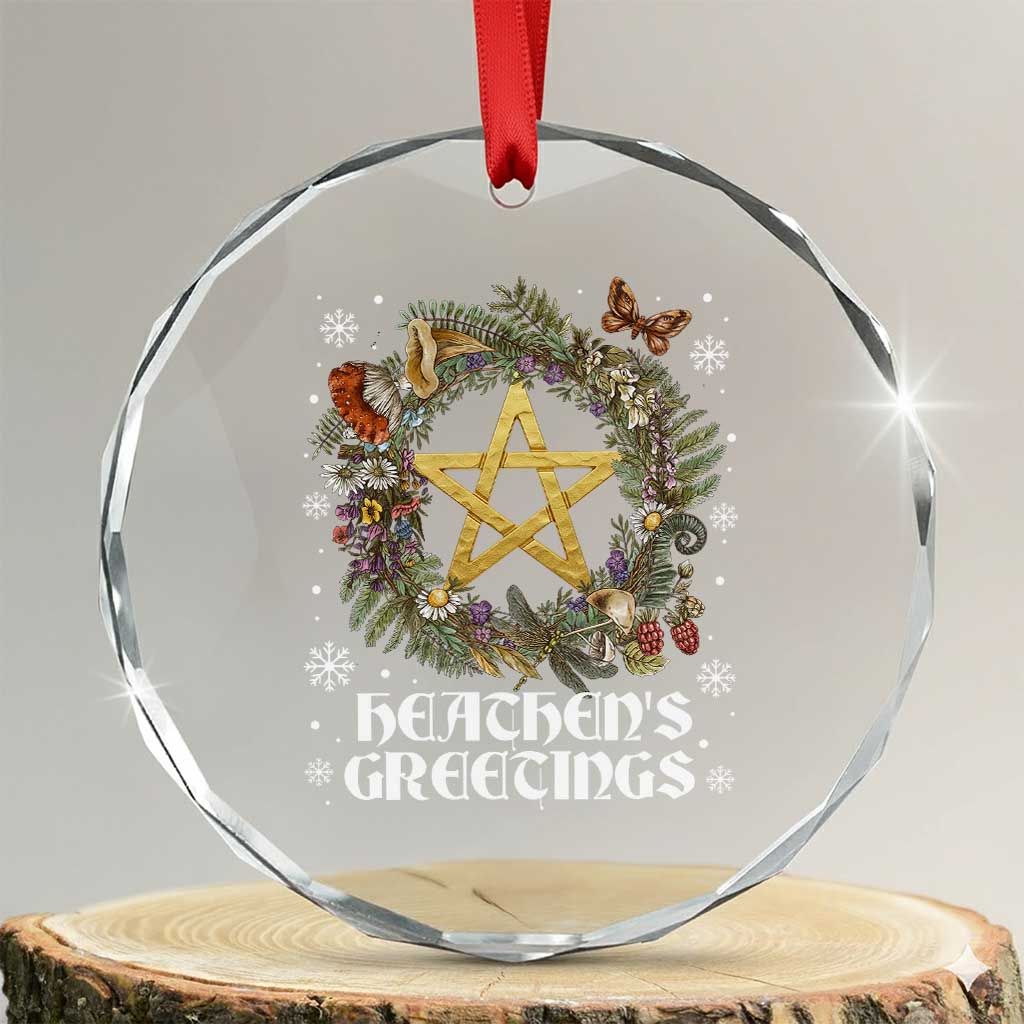 Heathens Greeting Crystal Glass Ornament Pagan Christmas Wreath Yule Holiday - Wonder Print Shop