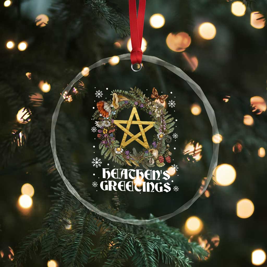 Heathens Greeting Crystal Glass Ornament Pagan Christmas Wreath Yule Holiday - Wonder Print Shop