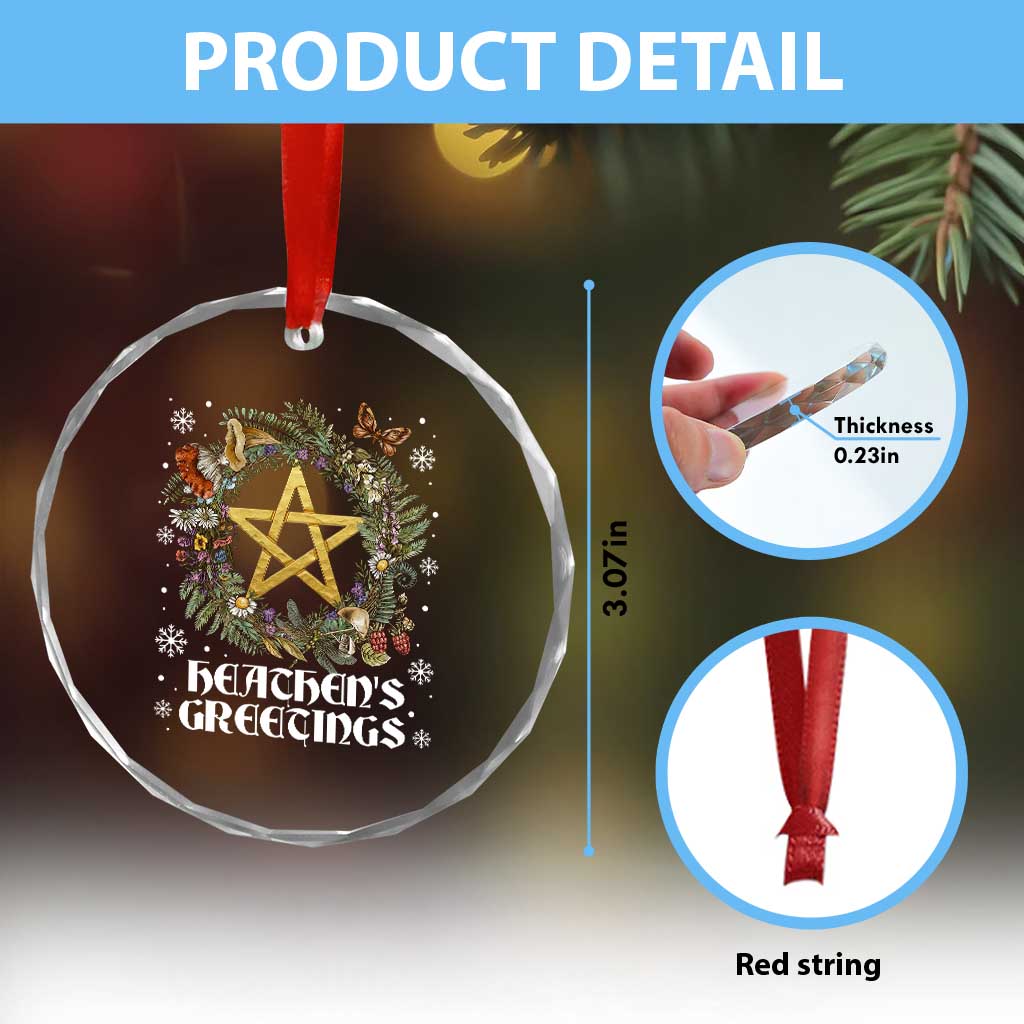 Heathens Greeting Crystal Glass Ornament Pagan Christmas Wreath Yule Holiday - Wonder Print Shop