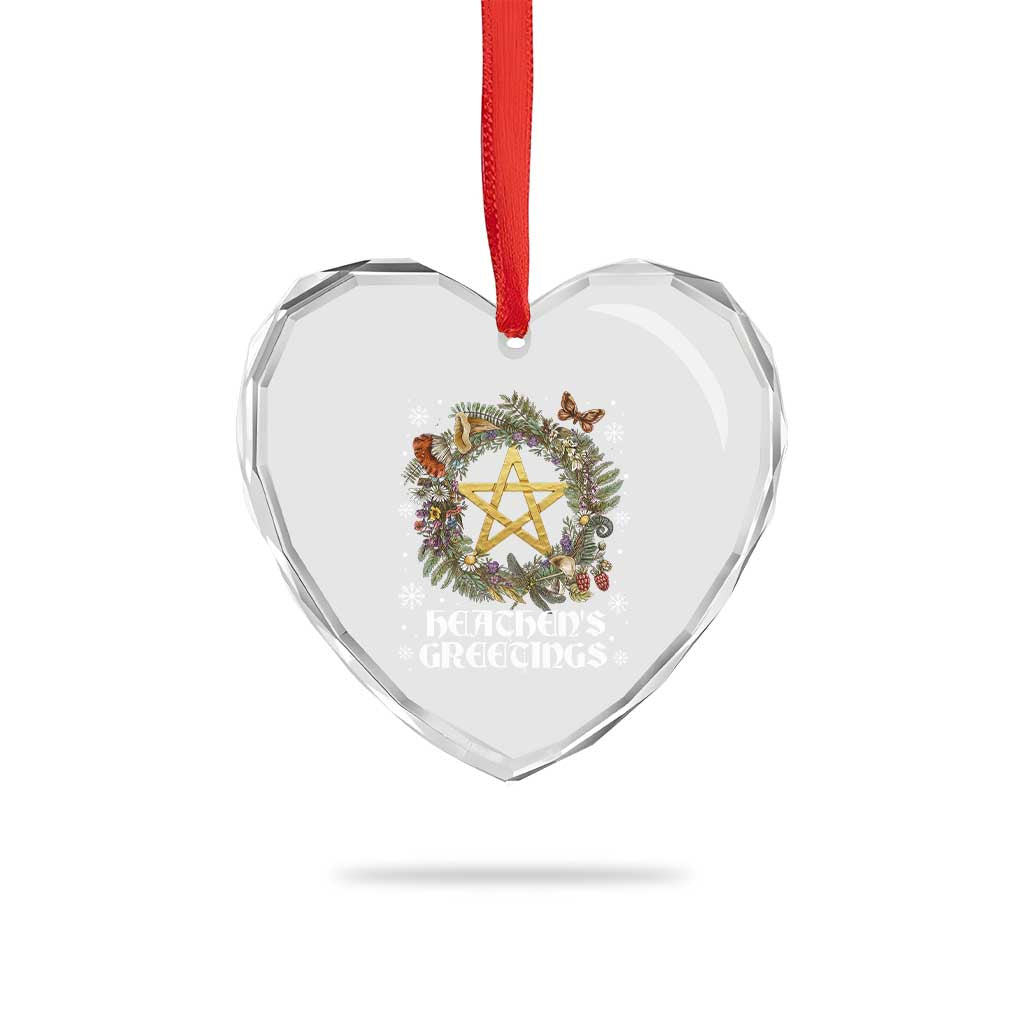 Heathens Greeting Heart Crystal Glass Ornament Pagan Christmas Wreath Yule Holiday - Wonder Print Shop