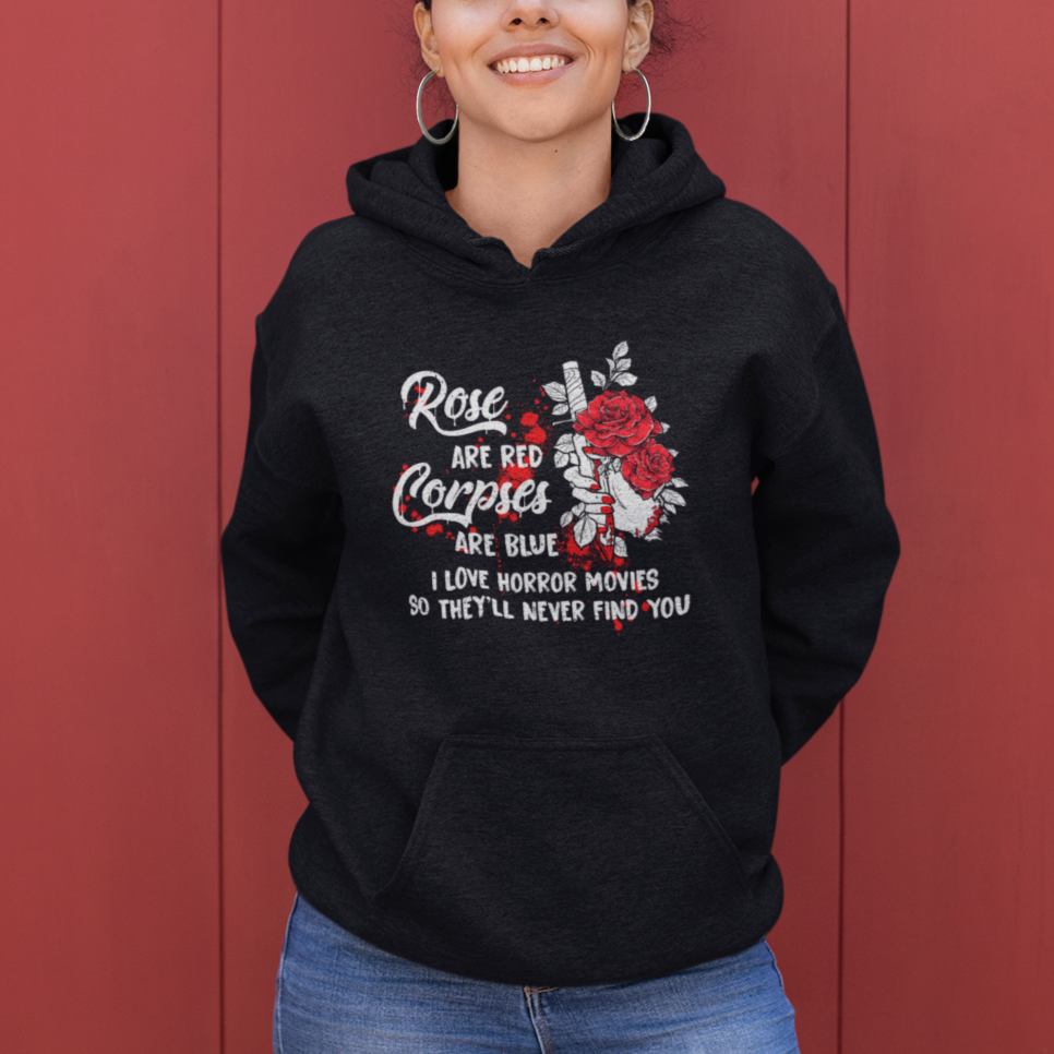 Valentine's Day Hoodie Roses Are Red Corpses Are Blue Horror Rose Bloody - Wonder Print Shop