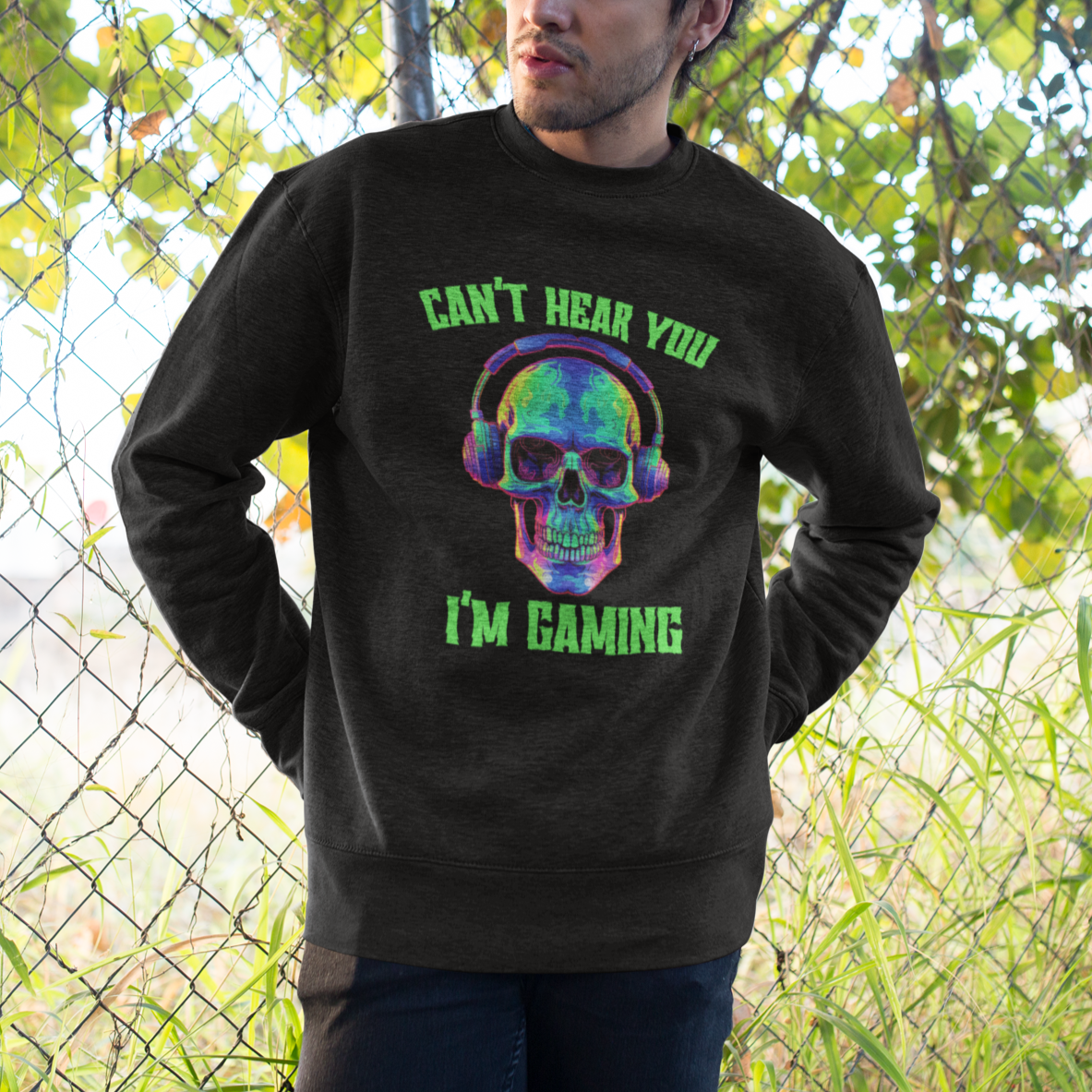 Skull Gamer Sweatshirt Can't Hear You I'm Gaming Funny Video Game Lover Player - Wonder Print Shop